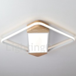 Plafonnier carré en bois blanc à intensité variable, lampe de plafond ultra-mince pouvant également servir d'applique murale