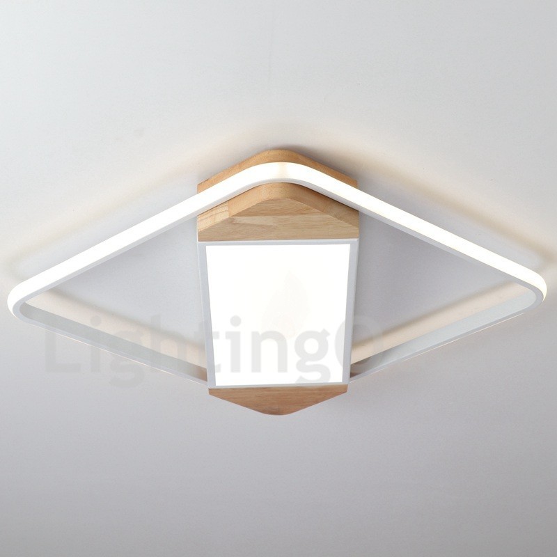 Plafonnier carré en bois blanc à intensité variable, lampe de plafond ultra-mince pouvant également servir d'applique murale