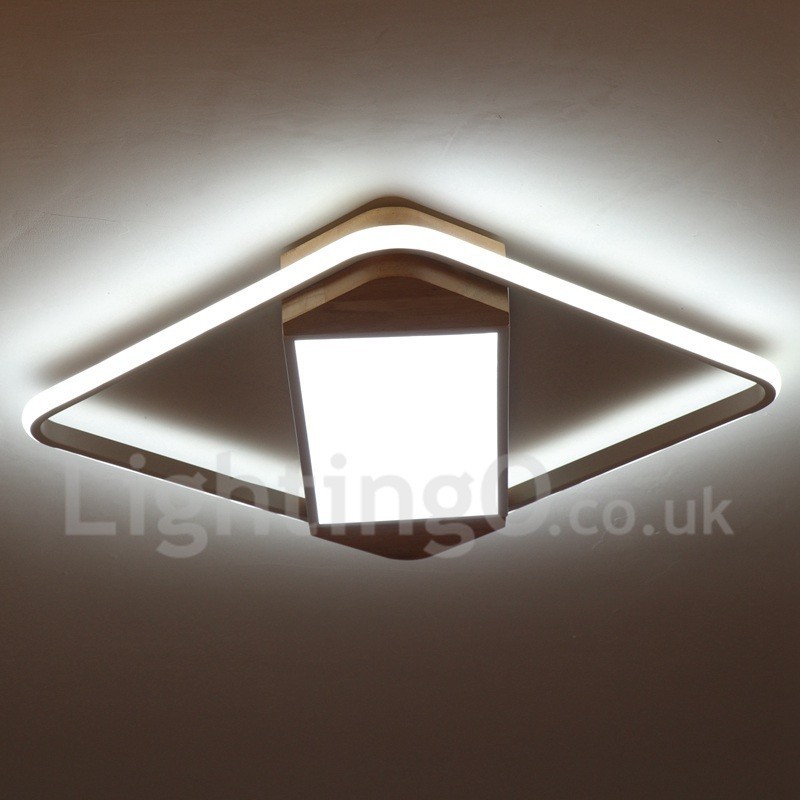 Plafonnier carré en bois blanc à intensité variable, lampe de plafond ultra-mince pouvant également servir d'applique murale
