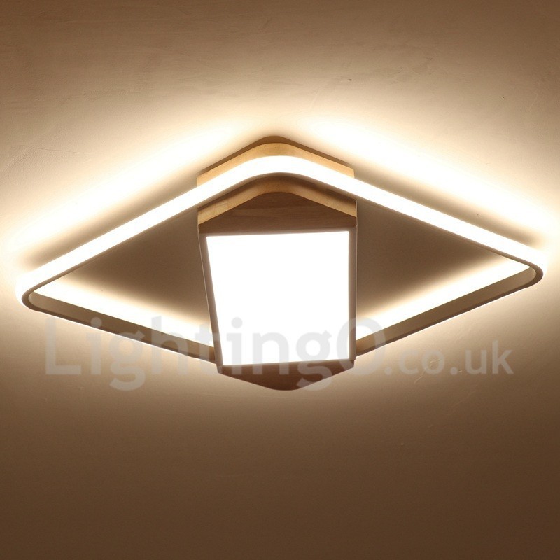 Plafonnier carré en bois blanc à intensité variable, lampe de plafond ultra-mince pouvant également servir d'applique murale
