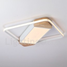 Plafonnier carré en bois blanc à intensité variable, lampe de plafond ultra-mince pouvant également servir d'applique murale