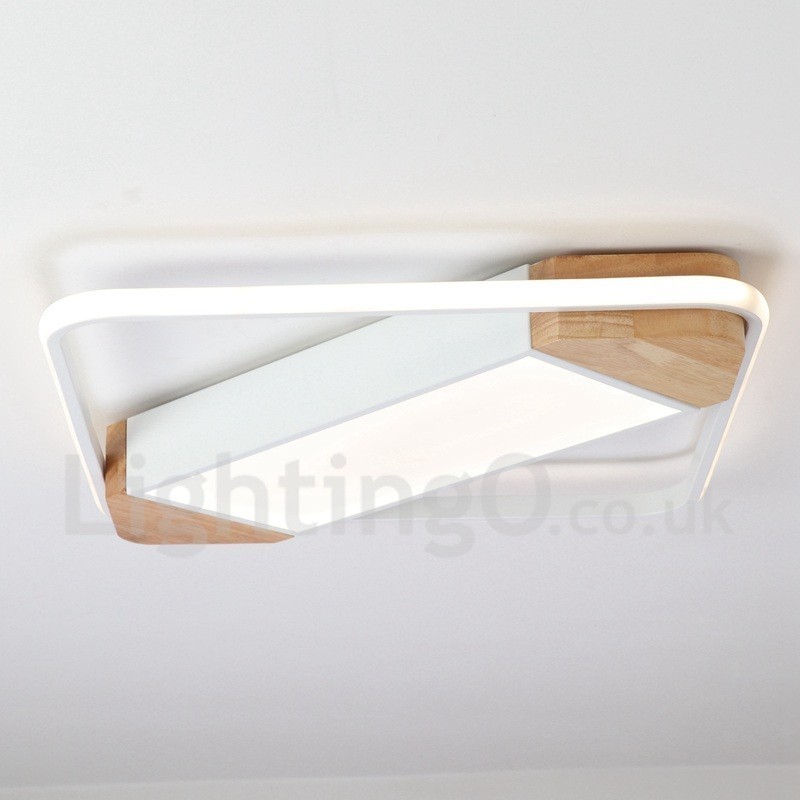 Plafonnier carré en bois blanc à intensité variable, lampe de plafond ultra-mince pouvant également servir d'applique murale