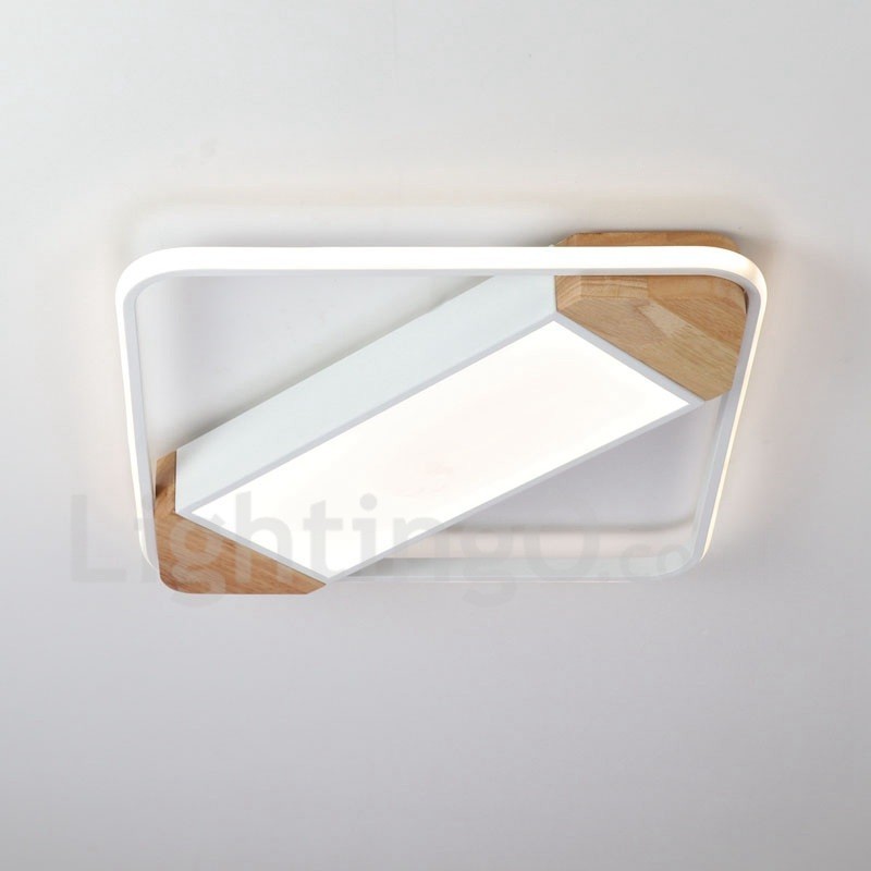 Plafonnier carré en bois blanc à intensité variable, lampe de plafond ultra-mince pouvant également servir d'applique murale