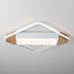 Plafonnier carré en bois blanc à intensité variable, lampe de plafond ultra-mince pouvant également servir d'applique murale