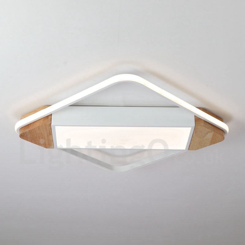 Plafonnier carré en bois blanc à intensité variable, lampe de plafond ultra-mince pouvant également servir d'applique murale