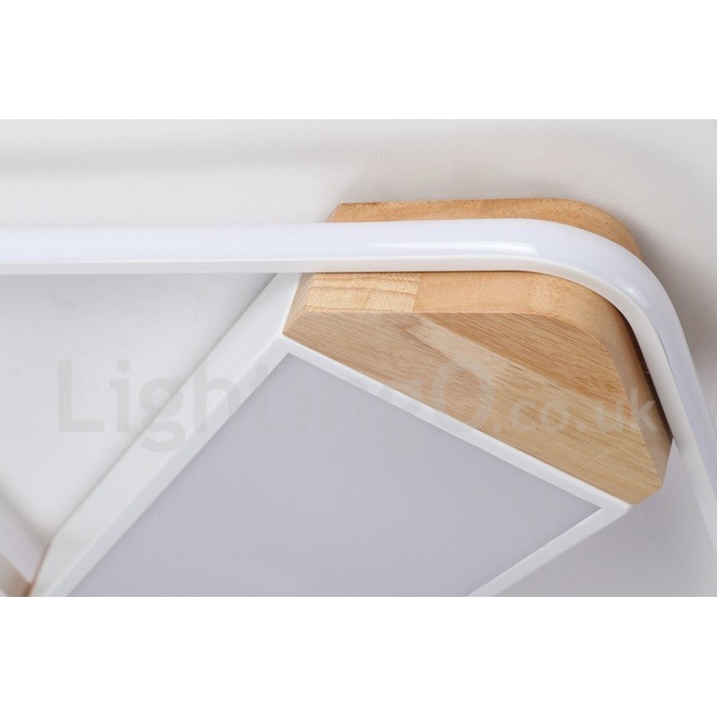Plafonnier carré en bois blanc à intensité variable, lampe de plafond ultra-mince pouvant également servir d'applique murale
