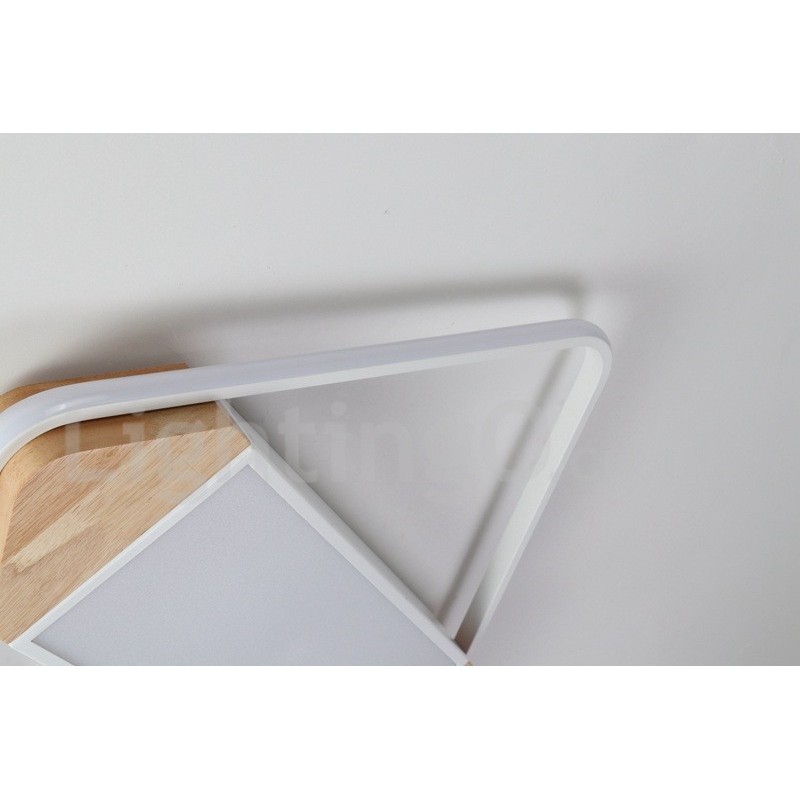 Plafonnier carré en bois blanc à intensité variable, lampe de plafond ultra-mince pouvant également servir d'applique murale