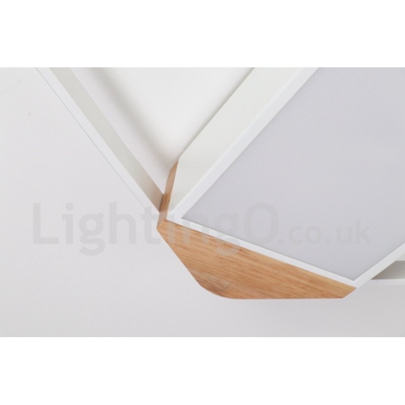 Plafonnier carré en bois blanc à intensité variable, lampe de plafond ultra-mince pouvant également servir d'applique murale
