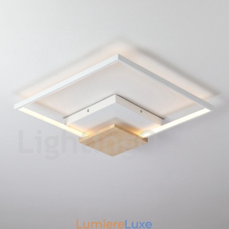 Plafonnier carré en bois blanc à intensité variable, lampe de plafond ultra-mince pouvant également servir d'applique murale Plafonnier carré en bois blanc à intensité variable, lampe de plafond ultra-mince pouvant également servir d'applique murale
