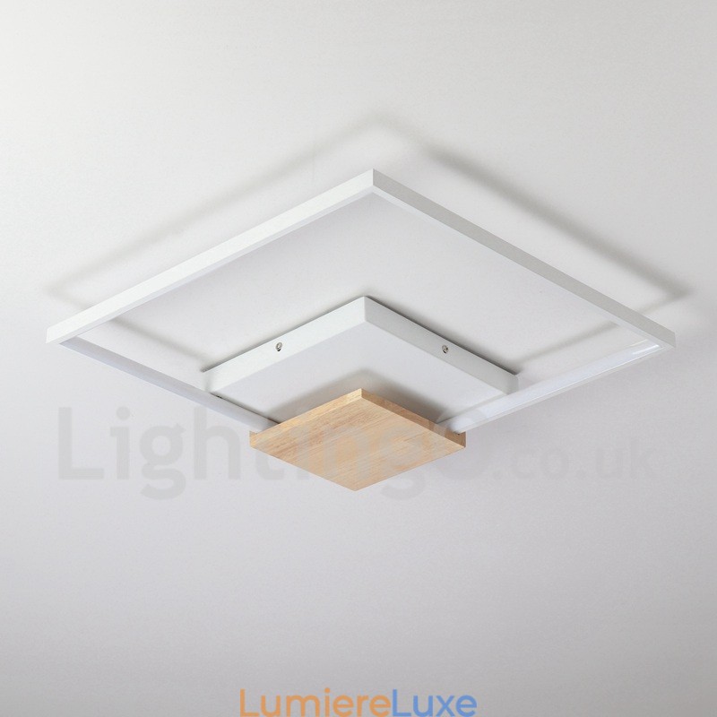 Plafonnier carré en bois blanc à intensité variable, lampe de plafond ultra-mince pouvant également servir d'applique murale