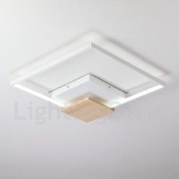 Plafonnier carré en bois blanc à intensité variable, lampe de plafond ultra-mince pouvant également servir d'applique murale
