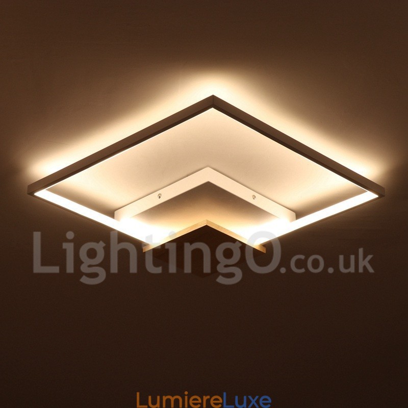 Plafonnier carré en bois blanc à intensité variable, lampe de plafond ultra-mince pouvant également servir d'applique murale