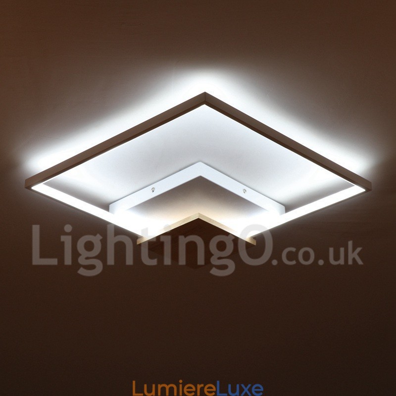 Plafonnier carré en bois blanc à intensité variable, lampe de plafond ultra-mince pouvant également servir d'applique murale