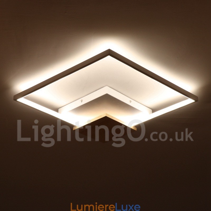 Plafonnier carré en bois blanc à intensité variable, lampe de plafond ultra-mince pouvant également servir d'applique murale