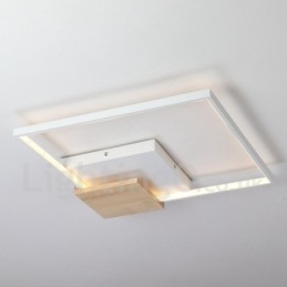 Plafonnier carré en bois blanc à intensité variable, lampe de plafond ultra-mince pouvant également servir d'applique murale