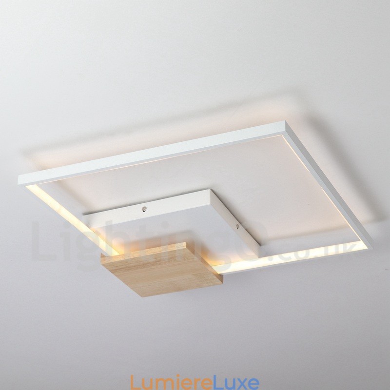 Plafonnier carré en bois blanc à intensité variable, lampe de plafond ultra-mince pouvant également servir d'applique murale