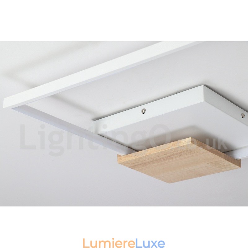 Plafonnier carré en bois blanc à intensité variable, lampe de plafond ultra-mince pouvant également servir d'applique murale