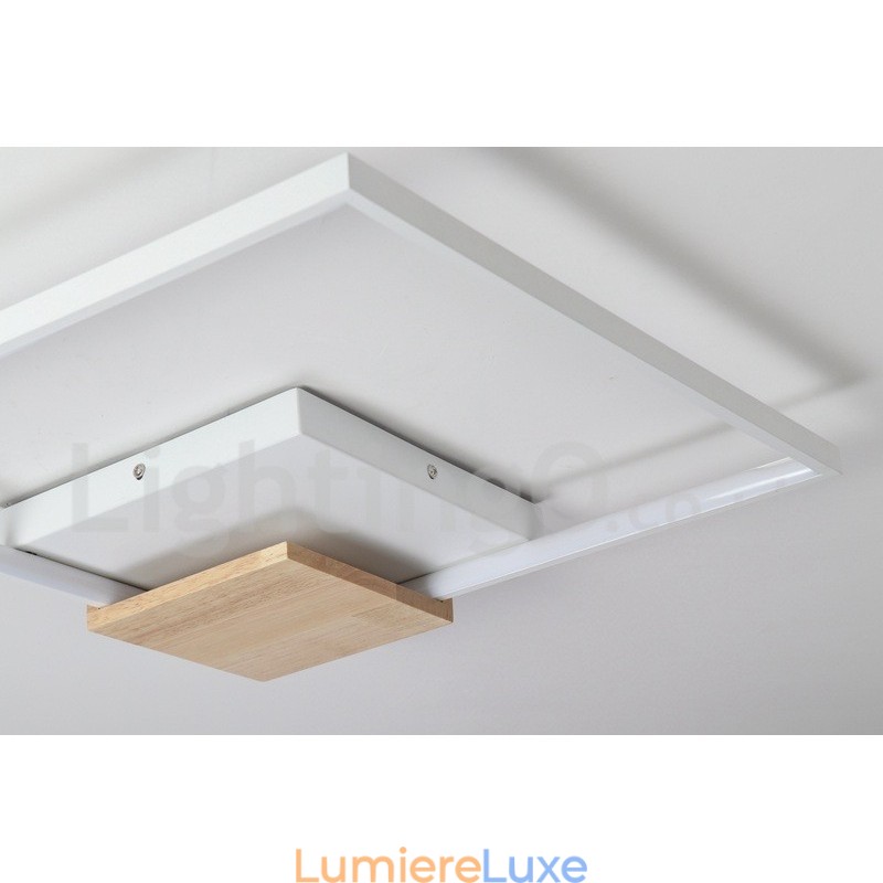 Plafonnier carré en bois blanc à intensité variable, lampe de plafond ultra-mince pouvant également servir d'applique murale