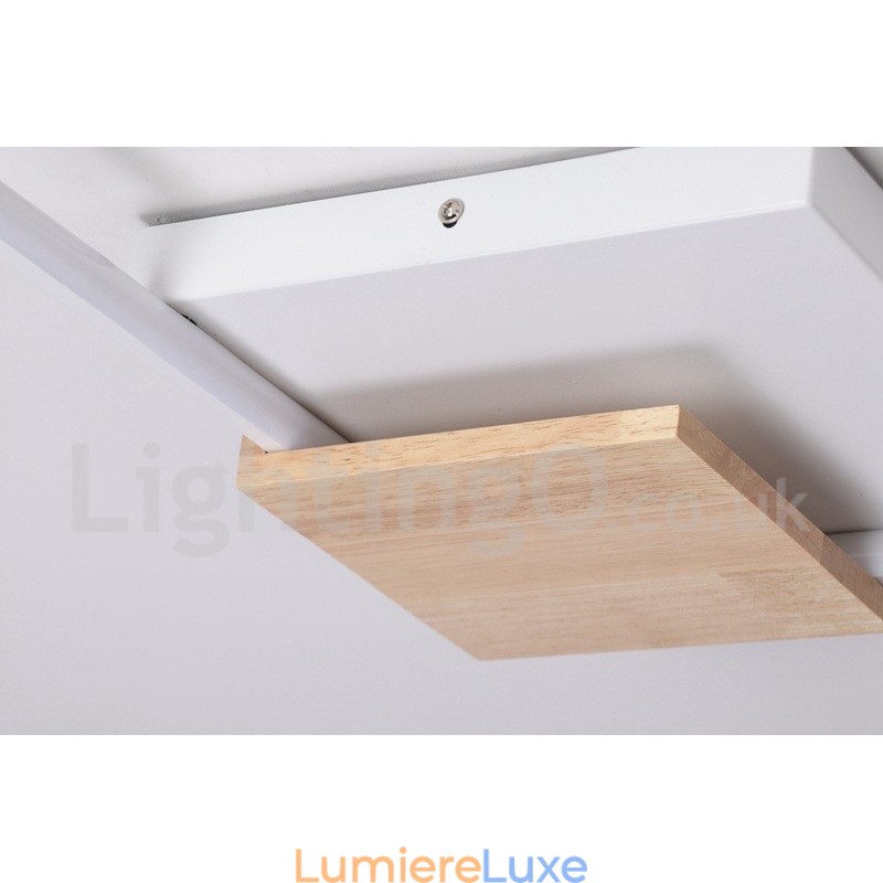 Plafonnier carré en bois blanc à intensité variable, lampe de plafond ultra-mince pouvant également servir d'applique murale