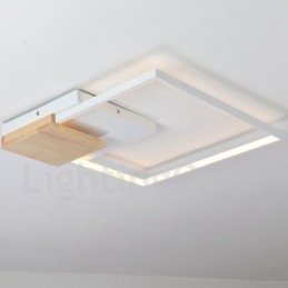 Plafonnier carré en bois blanc à intensité variable, lampe de plafond ultra-mince pouvant également servir d'applique murale