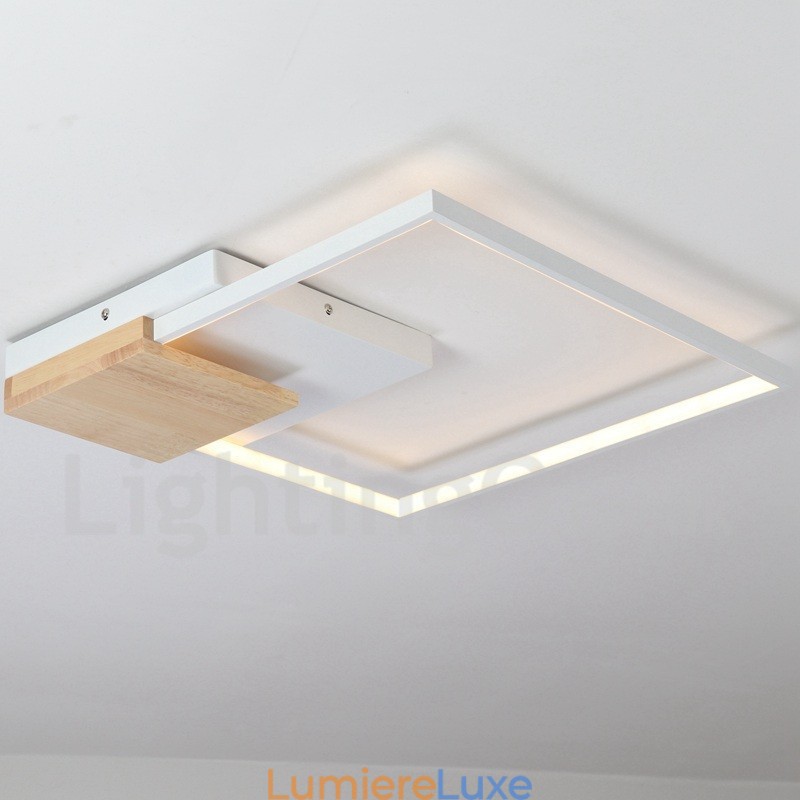 Plafonnier carré en bois blanc à intensité variable, lampe de plafond ultra-mince pouvant également servir d'applique murale