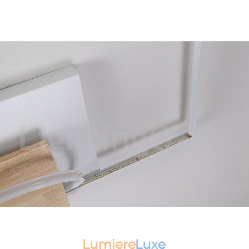 Plafonnier carré en bois blanc à intensité variable, lampe de plafond ultra-mince pouvant également servir d'applique murale