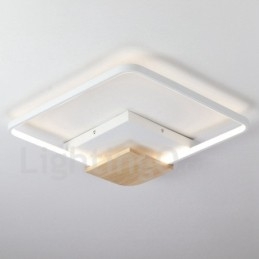 Plafonnier carré en bois blanc à intensité variable, lampe de plafond ultra-mince pouvant également servir d'applique murale