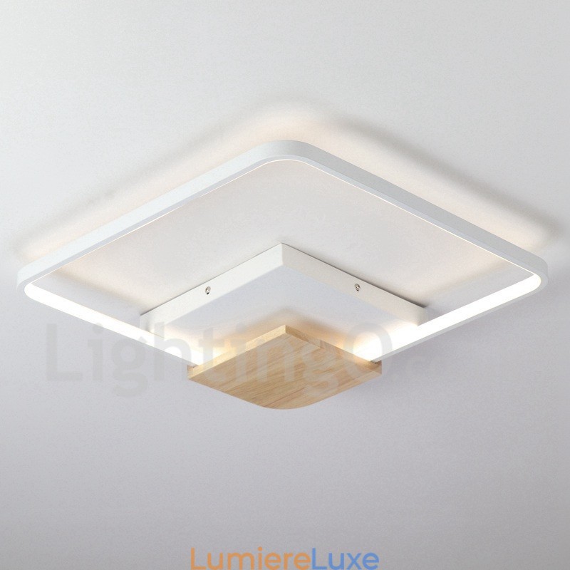 Plafonnier carré en bois blanc à intensité variable, lampe de plafond ultra-mince pouvant également servir d'applique murale