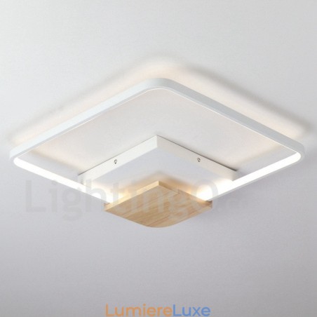 Plafonnier carré en bois blanc à intensité variable, lampe de plafond ultra-mince pouvant également servir d'applique murale Plafonnier carré en bois blanc à intensité variable, lampe de plafond ultra-mince pouvant également servir d'applique murale