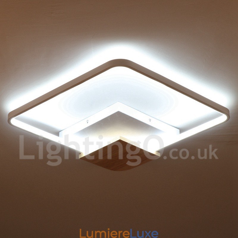 Plafonnier carré en bois blanc à intensité variable, lampe de plafond ultra-mince pouvant également servir d'applique murale