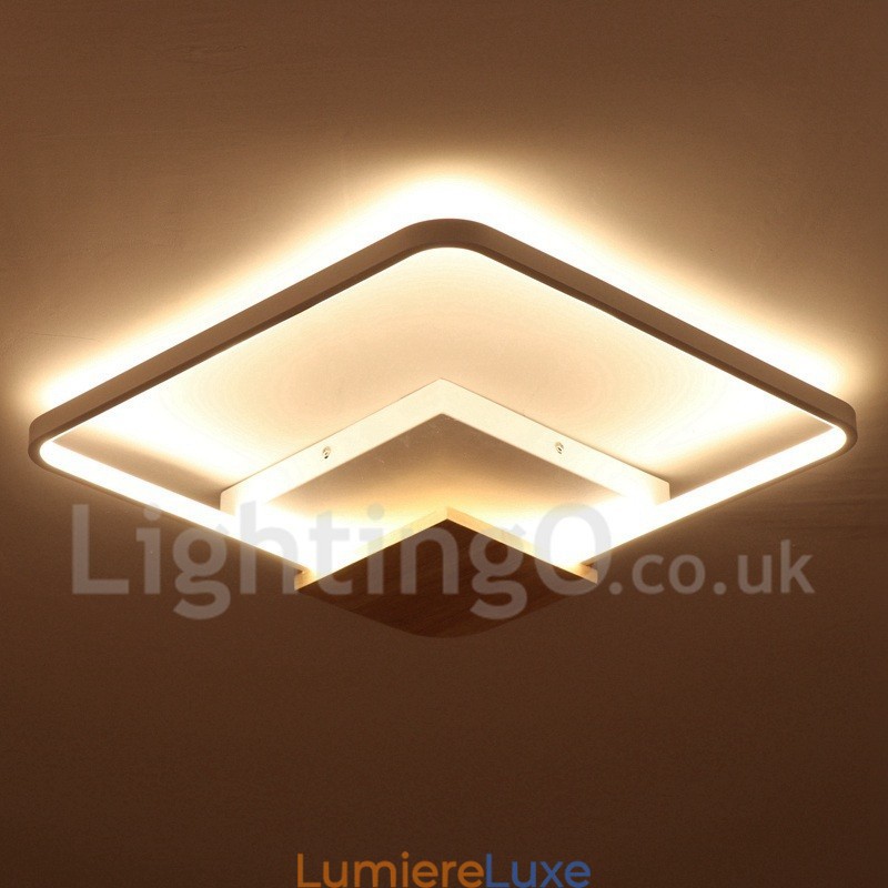 Plafonnier carré en bois blanc à intensité variable, lampe de plafond ultra-mince pouvant également servir d'applique murale