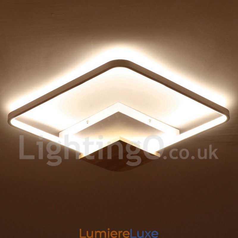 Plafonnier carré en bois blanc à intensité variable, lampe de plafond ultra-mince pouvant également servir d'applique murale
