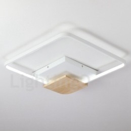 Plafonnier carré en bois blanc à intensité variable, lampe de plafond ultra-mince pouvant également servir d'applique murale