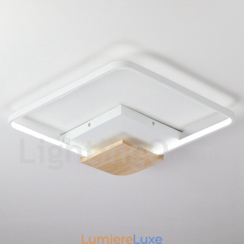 Plafonnier carré en bois blanc à intensité variable, lampe de plafond ultra-mince pouvant également servir d'applique murale