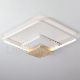 Plafonnier carré en bois blanc à intensité variable, lampe de plafond ultra-mince pouvant également servir d'applique murale