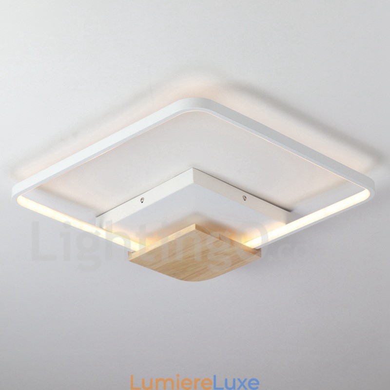 Plafonnier carré en bois blanc à intensité variable, lampe de plafond ultra-mince pouvant également servir d'applique murale