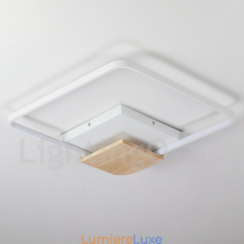 Plafonnier carré en bois blanc à intensité variable, lampe de plafond ultra-mince pouvant également servir d'applique murale