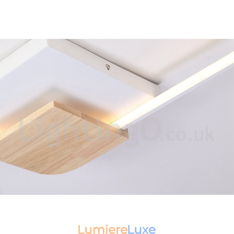 Plafonnier carré en bois blanc à intensité variable, lampe de plafond ultra-mince pouvant également servir d'applique murale