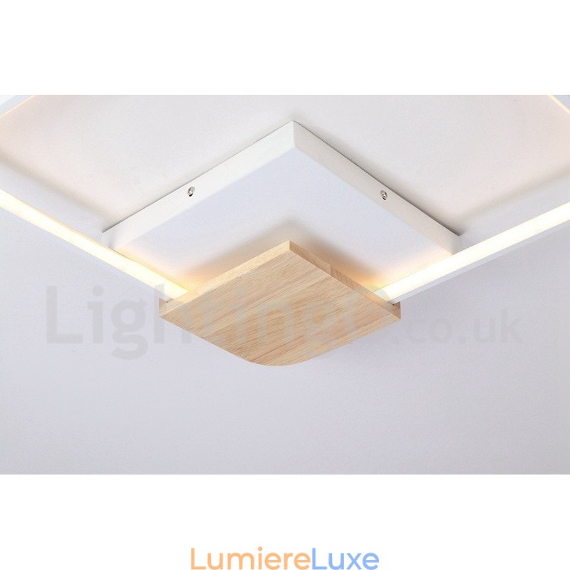 Plafonnier carré en bois blanc à intensité variable, lampe de plafond ultra-mince pouvant également servir d'applique murale