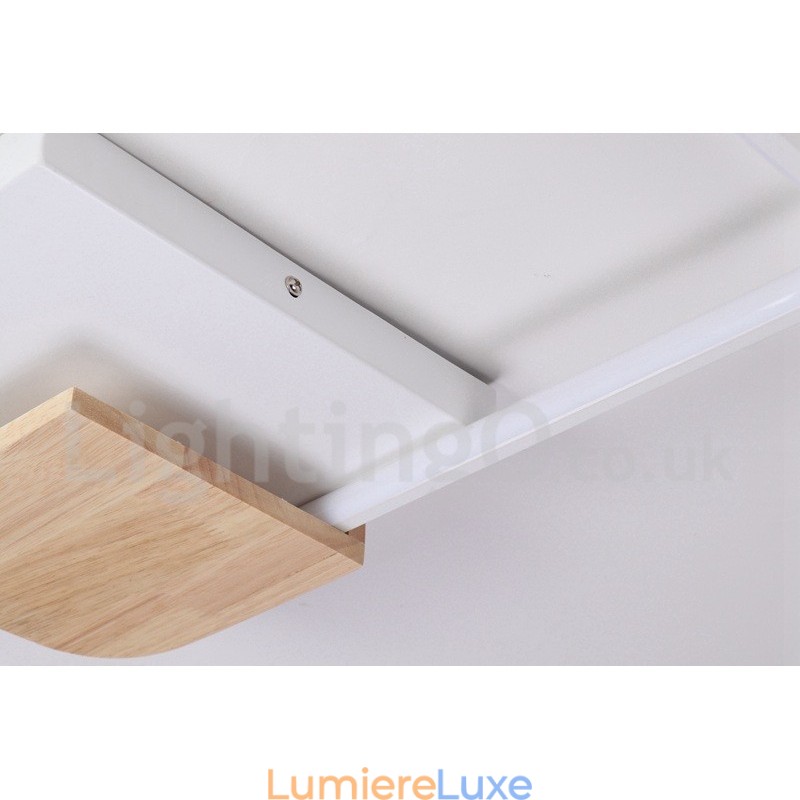 Plafonnier carré en bois blanc à intensité variable, lampe de plafond ultra-mince pouvant également servir d'applique murale