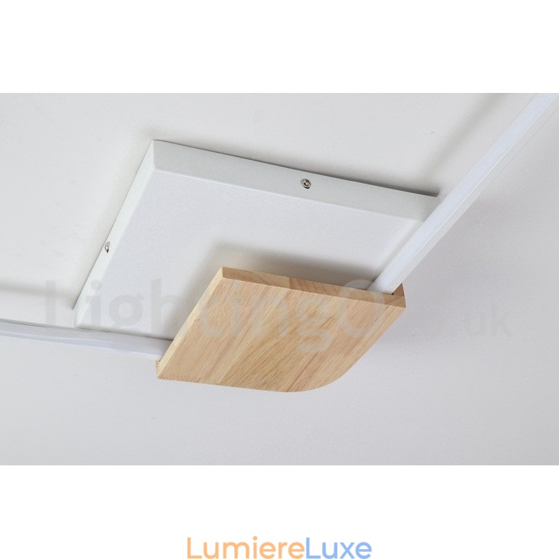 Plafonnier carré en bois blanc à intensité variable, lampe de plafond ultra-mince pouvant également servir d'applique murale