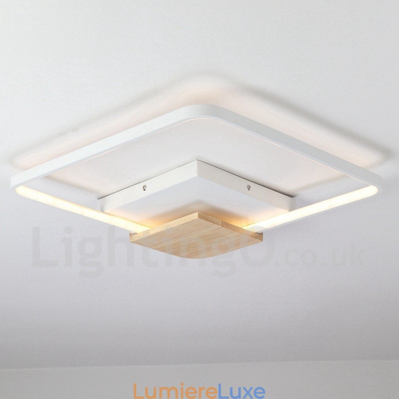 Plafonnier carré en bois blanc à intensité variable, lampe de plafond ultra-mince pouvant également servir d'applique murale