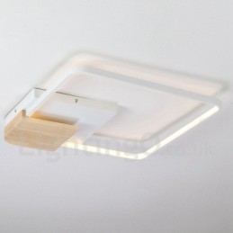 Plafonnier carré en bois blanc à intensité variable, lampe de plafond ultra-mince pouvant également servir d'applique murale