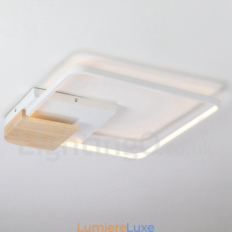 Plafonnier carré en bois blanc à intensité variable, lampe de plafond ultra-mince pouvant également servir d'applique murale