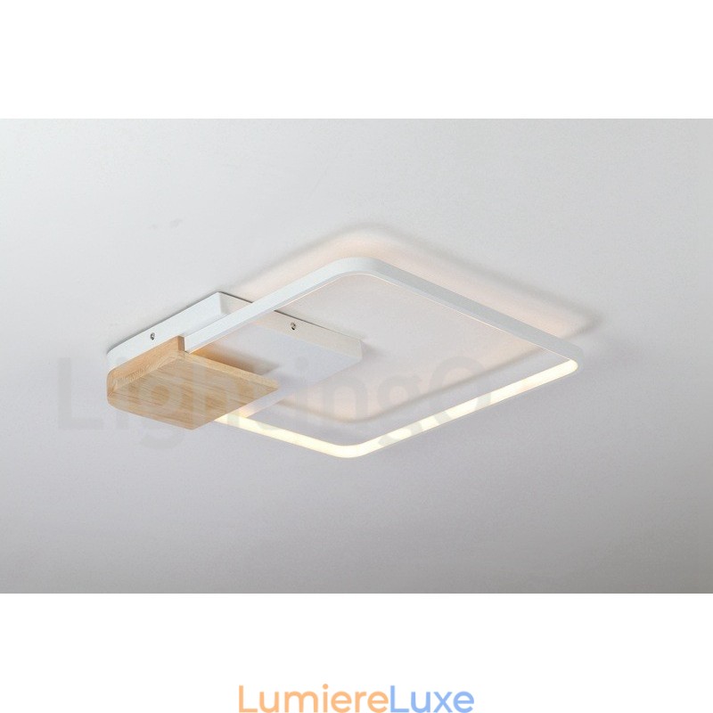 Plafonnier carré en bois blanc à intensité variable, lampe de plafond ultra-mince pouvant également servir d'applique murale