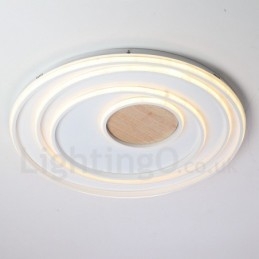 Plafonnier ultra-fin en bois à anneaux blancs à intensité variable, utilisable également comme applique murale