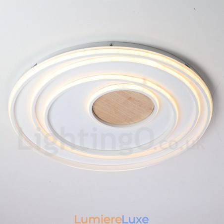 Plafonnier ultra-fin en bois à anneaux blancs à intensité variable, utilisable également comme applique murale Plafonnier ultra-fin en bois à anneaux blancs à intensité variable, utilisable également comme applique murale
