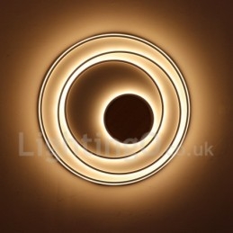 Plafonnier ultra-fin en bois à anneaux blancs à intensité variable, utilisable également comme applique murale