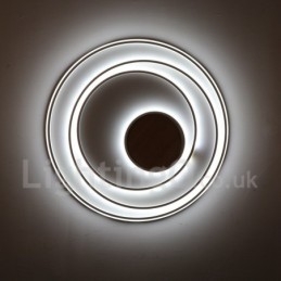 Plafonnier ultra-fin en bois à anneaux blancs à intensité variable, utilisable également comme applique murale
