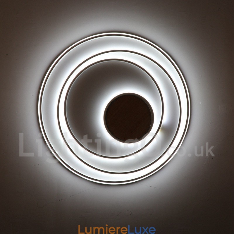 Plafonnier ultra-fin en bois à anneaux blancs à intensité variable, utilisable également comme applique murale